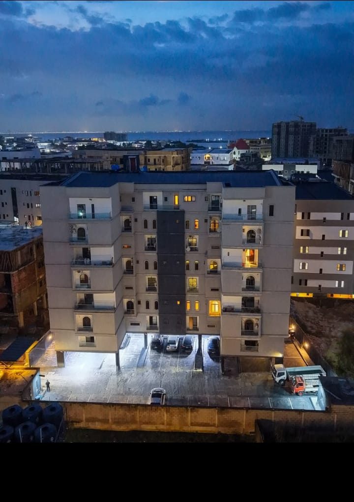 Managed residential estate lit at night