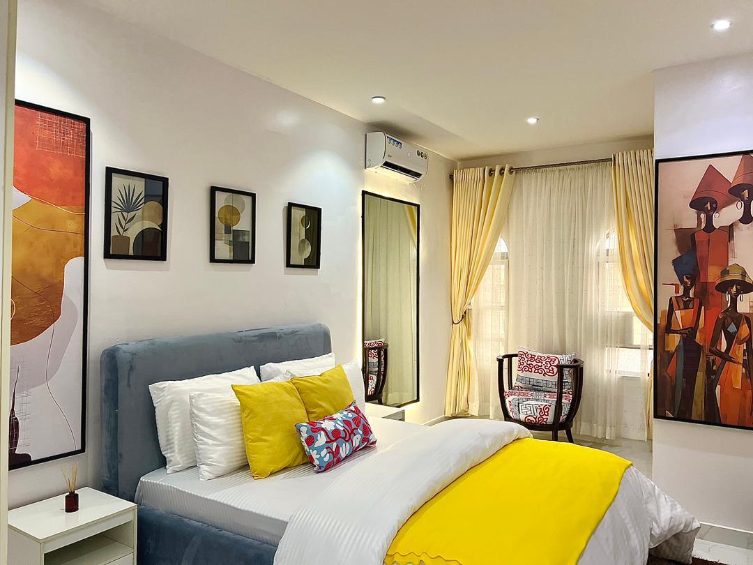 Furnished master bedroom in a completed, handed-over unit